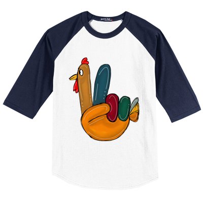 Peace Sign Turkey Hand Cool Thanksgiving Hippie Baseball Sleeve Shirt