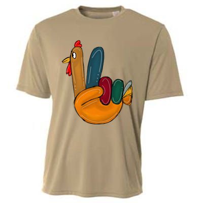 Peace Sign Turkey Hand Cool Thanksgiving Hippie Cooling Performance Crew T-Shirt