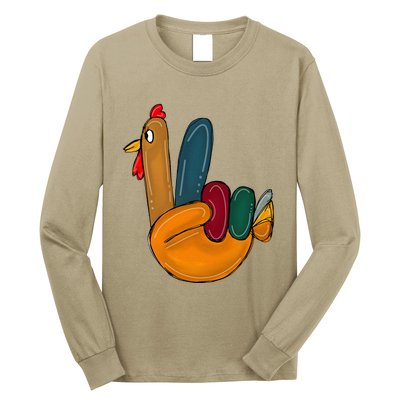 Peace Sign Turkey Hand Cool Thanksgiving Hippie Long Sleeve Shirt