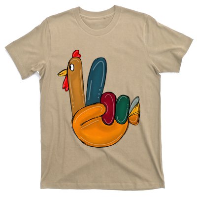 Peace Sign Turkey Hand Cool Thanksgiving Hippie T-Shirt