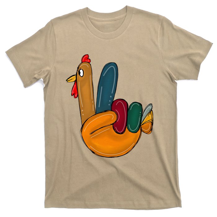 Peace Sign Turkey Hand Cool Thanksgiving Hippie T-Shirt