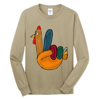 Peace Sign Turkey Hand Cool Thanksgiving Hippie Tall Long Sleeve T-Shirt