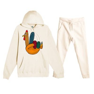 Peace Sign Turkey Hand Cool Thanksgiving Hippie Premium Hooded Sweatsuit Set