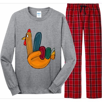 Peace Sign Turkey Hand Cool Thanksgiving Hippie Long Sleeve Pajama Set