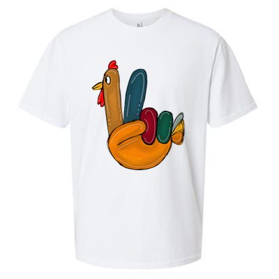 Peace Sign Turkey Hand Cool Thanksgiving Hippie Sueded Cloud Jersey T-Shirt