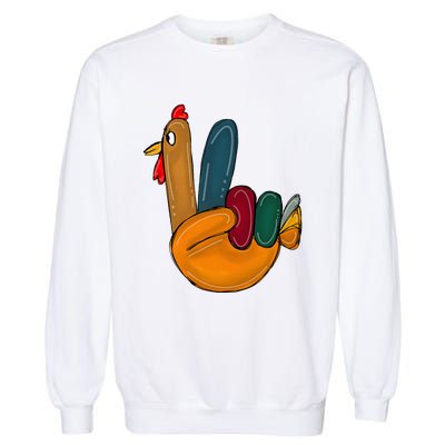 Peace Sign Turkey Hand Cool Thanksgiving Hippie Garment-Dyed Sweatshirt