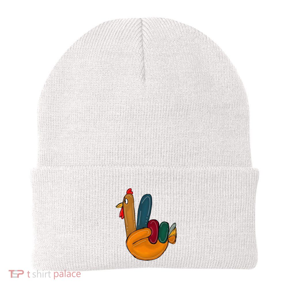 Peace Sign Turkey Hand Cool Thanksgiving Hippie Beanie