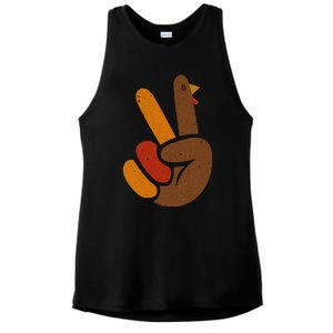 Peace Sign Turkey Hand Cool Thanksgiving Ladies PosiCharge Tri-Blend Wicking Tank