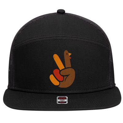 Peace Sign Turkey Hand Cool Thanksgiving 7 Panel Mesh Trucker Snapback Hat