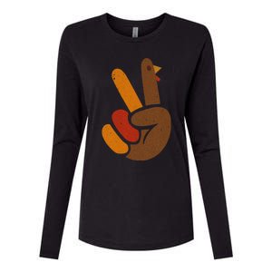 Peace Sign Turkey Hand Cool Thanksgiving Womens Cotton Relaxed Long Sleeve T-Shirt