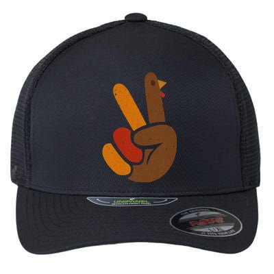 Peace Sign Turkey Hand Cool Thanksgiving Flexfit Unipanel Trucker Cap