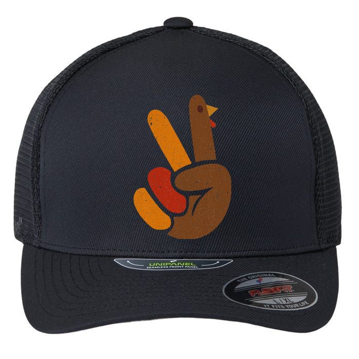 Peace Sign Turkey Hand Cool Thanksgiving Flexfit Unipanel Trucker Cap