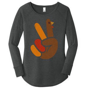 Peace Sign Turkey Hand Cool Thanksgiving Women's Perfect Tri Tunic Long Sleeve Shirt