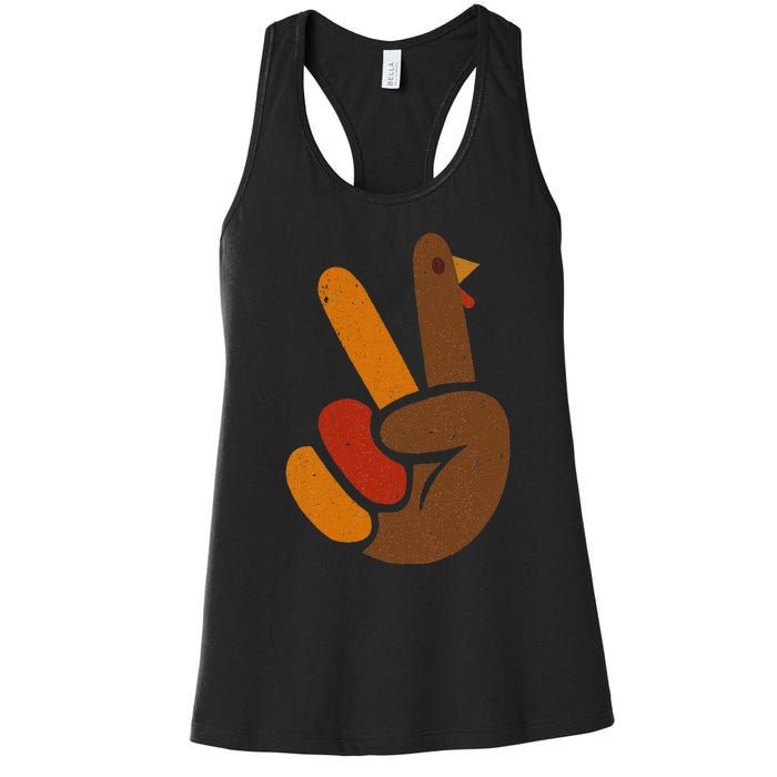 Peace Sign Turkey Hand Cool Thanksgiving Women's Racerback Tank