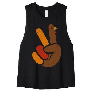 Peace Sign Turkey Hand Cool Thanksgiving Women's Racerback Cropped Tank