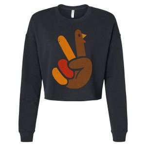 Peace Sign Turkey Hand Cool Thanksgiving Cropped Pullover Crew