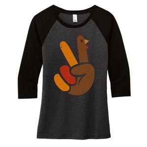 Peace Sign Turkey Hand Cool Thanksgiving Women's Tri-Blend 3/4-Sleeve Raglan Shirt