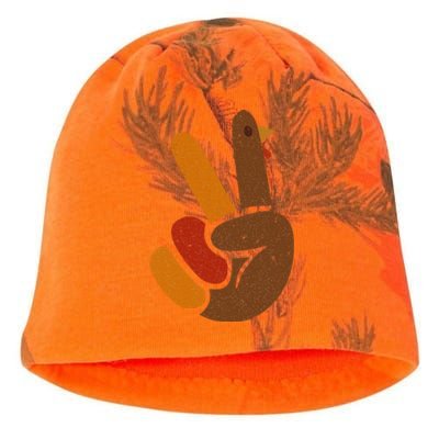 Peace Sign Turkey Hand Cool Thanksgiving Kati - Camo Knit Beanie