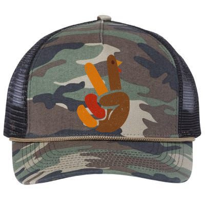 Peace Sign Turkey Hand Cool Thanksgiving Retro Rope Trucker Hat Cap