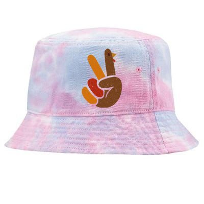 Peace Sign Turkey Hand Cool Thanksgiving Tie-Dyed Bucket Hat