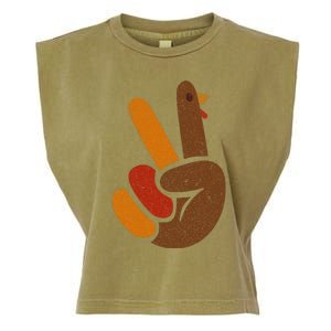 Peace Sign Turkey Hand Cool Thanksgiving Garment-Dyed Women's Muscle Tee