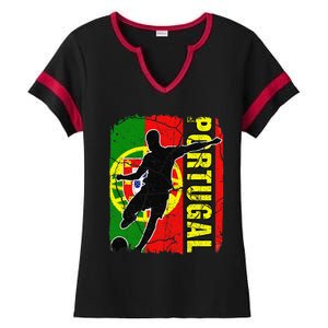 Portugal Soccer Team Portuguese Flag Jersey Football Fans Ladies Halftime Notch Neck Tee