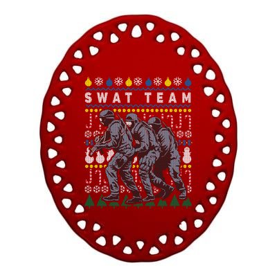 Police Swat Team Cute Gift Ugly Christmas Ceramic Oval Ornament