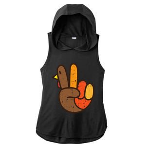 Peace Sign Turkey Hand Cool Thanksgiving Hippie Ladies PosiCharge Tri-Blend Wicking Draft Hoodie Tank