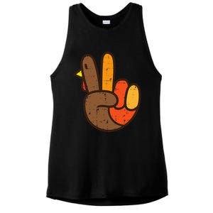 Peace Sign Turkey Hand Cool Thanksgiving Hippie Ladies PosiCharge Tri-Blend Wicking Tank