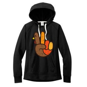 Peace Sign Turkey Hand Cool Thanksgiving Hippie Women's Fleece Hoodie