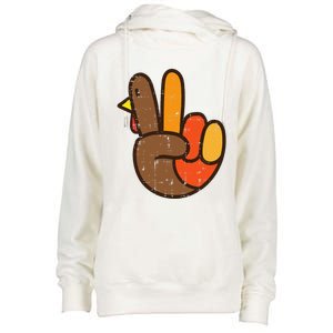 Peace Sign Turkey Hand Cool Thanksgiving Hippie Womens Funnel Neck Pullover Hood