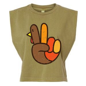 Peace Sign Turkey Hand Cool Thanksgiving Hippie Garment-Dyed Women's Muscle Tee