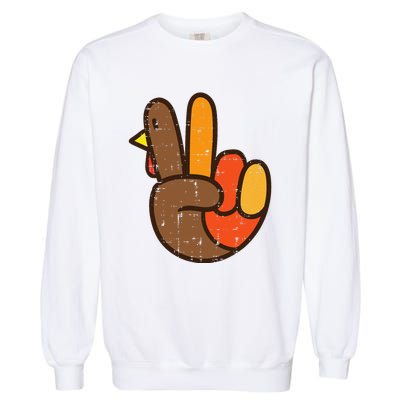 Peace Sign Turkey Hand Cool Thanksgiving Hippie Garment-Dyed Sweatshirt