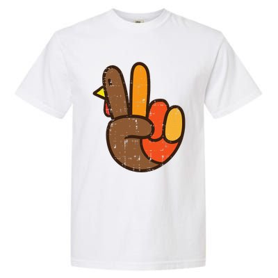 Peace Sign Turkey Hand Cool Thanksgiving Hippie Garment-Dyed Heavyweight T-Shirt