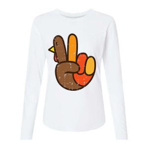 Peace Sign Turkey Hand Cool Thanksgiving Hippie Womens Cotton Relaxed Long Sleeve T-Shirt