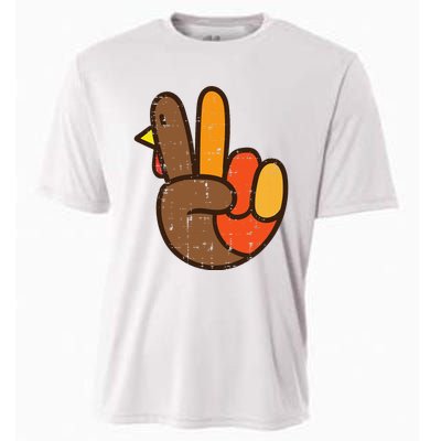 Peace Sign Turkey Hand Cool Thanksgiving Hippie Cooling Performance Crew T-Shirt