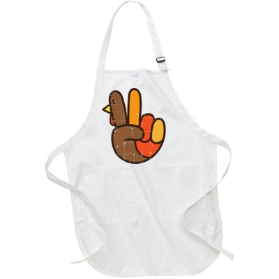 Peace Sign Turkey Hand Cool Thanksgiving Hippie Full-Length Apron With Pockets