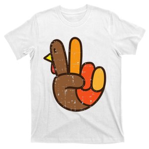 Peace Sign Turkey Hand Cool Thanksgiving Hippie T-Shirt