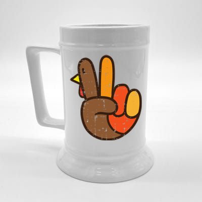 Peace Sign Turkey Hand Cool Thanksgiving Hippie Beer Stein