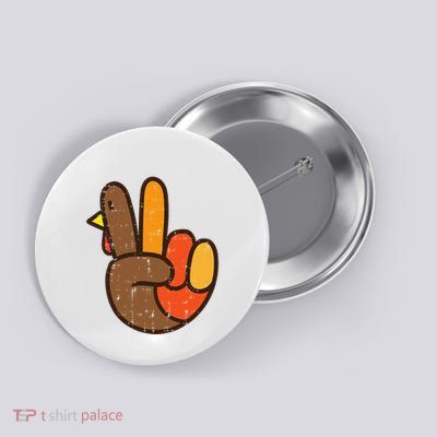 Peace Sign Turkey Hand Cool Thanksgiving Hippie Button