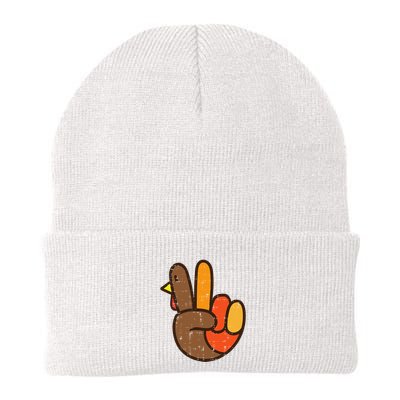 Peace Sign Turkey Hand Cool Thanksgiving Hippie Beanie