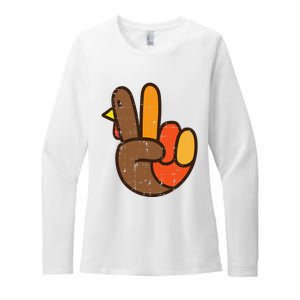 Peace Sign Turkey Hand Cool Thanksgiving Hippie Womens CVC Long Sleeve Shirt