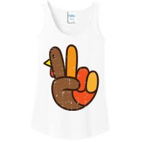 Peace Sign Turkey Hand Cool Thanksgiving Hippie Ladies Essential Tank