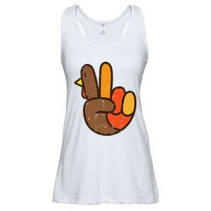 Peace Sign Turkey Hand Cool Thanksgiving Hippie Ladies Essential Flowy Tank