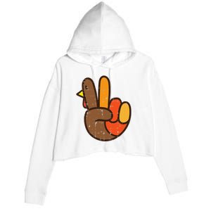 Peace Sign Turkey Hand Cool Thanksgiving Hippie Crop Fleece Hoodie