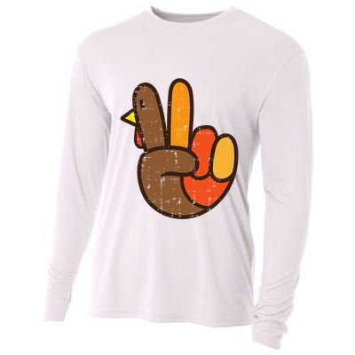 Peace Sign Turkey Hand Cool Thanksgiving Hippie Cooling Performance Long Sleeve Crew