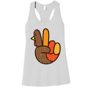 Peace Sign Turkey Hand Cool Thanksgiving Hippie Women's Racerback Tank