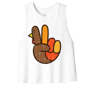 Peace Sign Turkey Hand Cool Thanksgiving Hippie Women's Racerback Cropped Tank