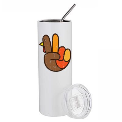 Peace Sign Turkey Hand Cool Thanksgiving Hippie Stainless Steel Tumbler