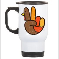 Peace Sign Turkey Hand Cool Thanksgiving Hippie Stainless Steel Travel Mug